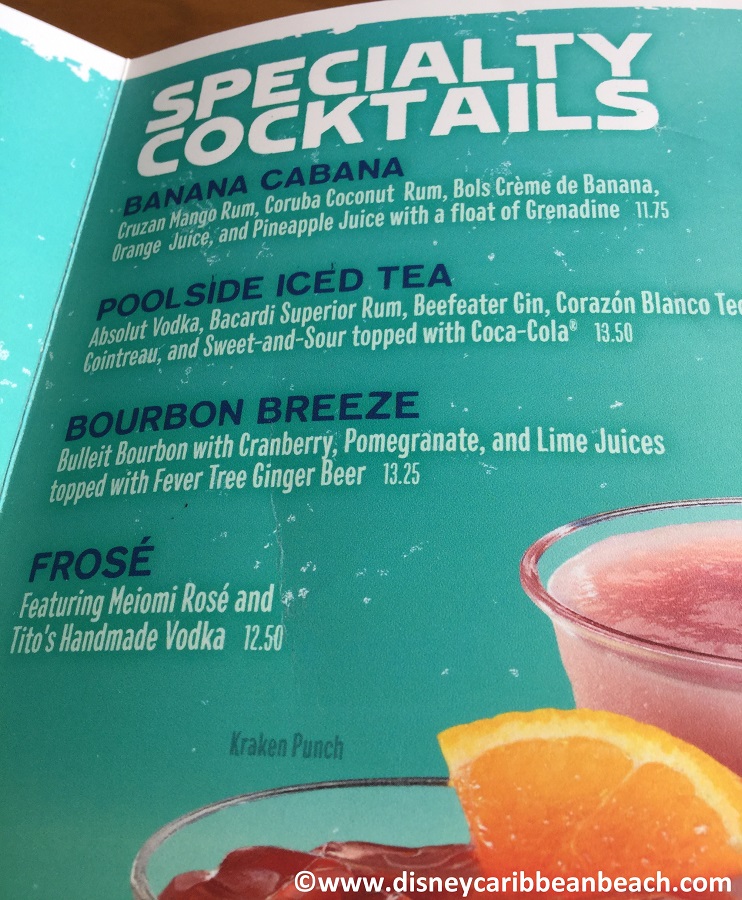 Specialty Drinks menu