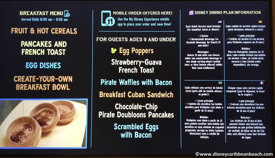Breakfast menu details